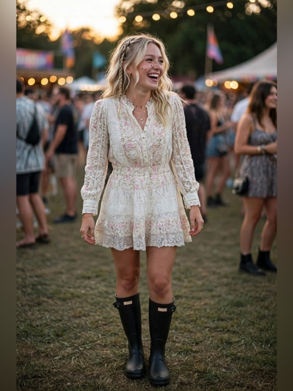 LoveShackFancy White Lace-Trim Dress
